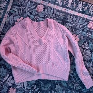 Kohl's Soft Pink V-Neck Cable Sweater